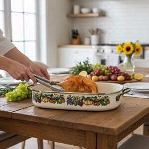 Tabletops Unlimited 6Qt Lasagna Casserole Pan Enamel Ware Fruit Design